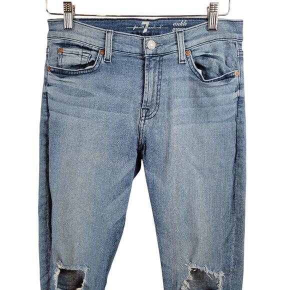 7 For All Mankind Ankle Skinny Distressed‎ Ripped Jeans Women's - Picture 3 of 10